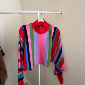 SOLD -AKIRA Bright Multicolor Vertical Stripe Cropped Sweater